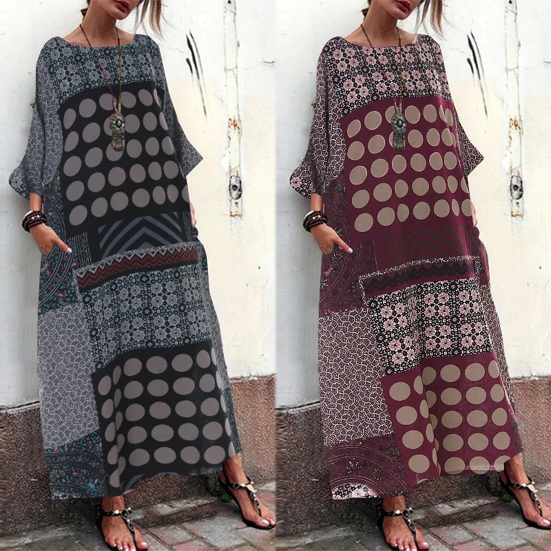 В винтажном стиле С принтом большой размер женские повседневные платья Открытое
