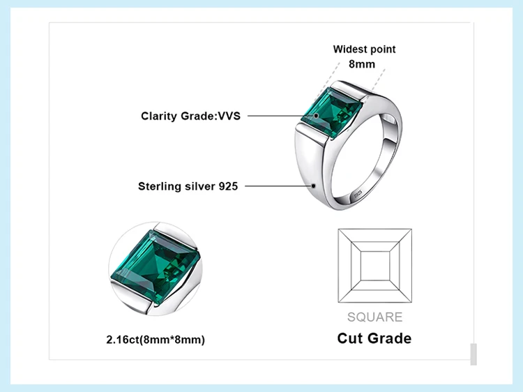 Jewelrypalace Для мужчин площади 2.2ct создания Изумрудный Обручение кольцо 925 Щепка Винтаж украшения подарок