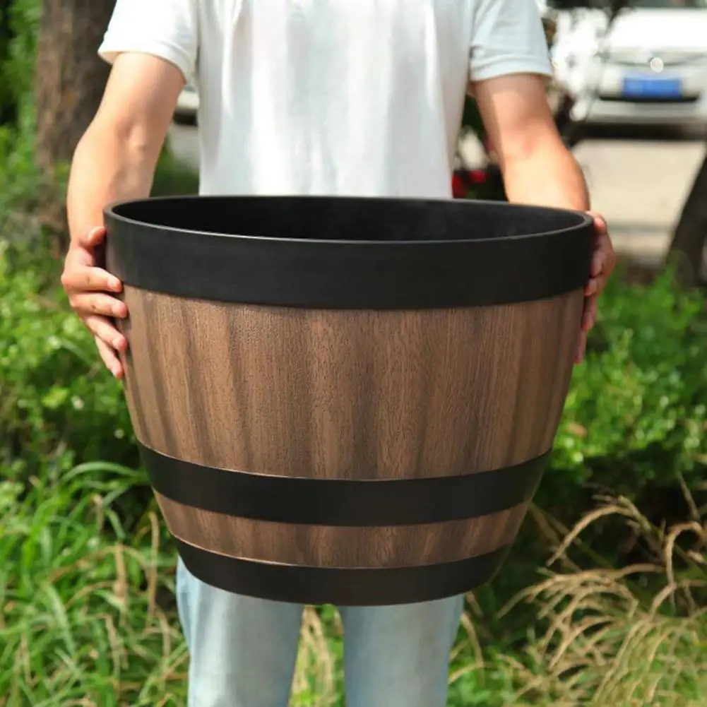

New Retro Round Wooden Flower Pots Planter Barrel Home Garden Outdoor Decoration