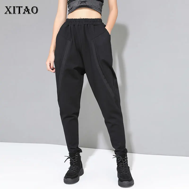 XITAO плиссированные черные женские штаны корейская мода новые с карманами