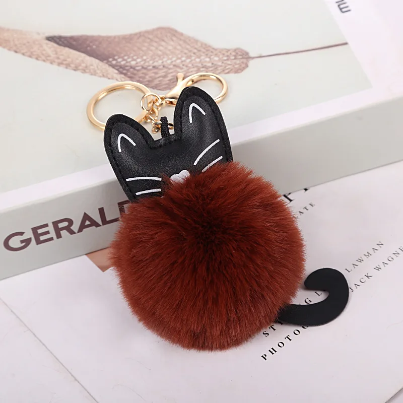 Cute Cat Fur Ball Key Chain Creative Pu Korean Style Pompom Fashion Women's Bag Pendant | Parts & Accessories