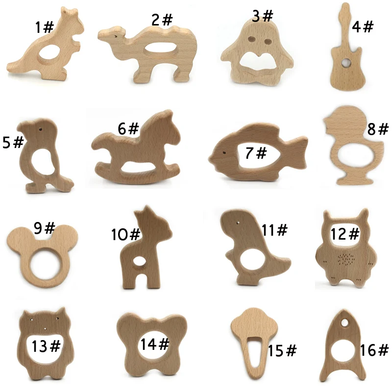 Mordedor de seguridad con forma de Animal para beb&eacute;, juguetes de dentici&oacute;n de grado alimenticio, haya, mordedura de beb&eacute;, Color madera, cuidado Dental, 1 unidad-0