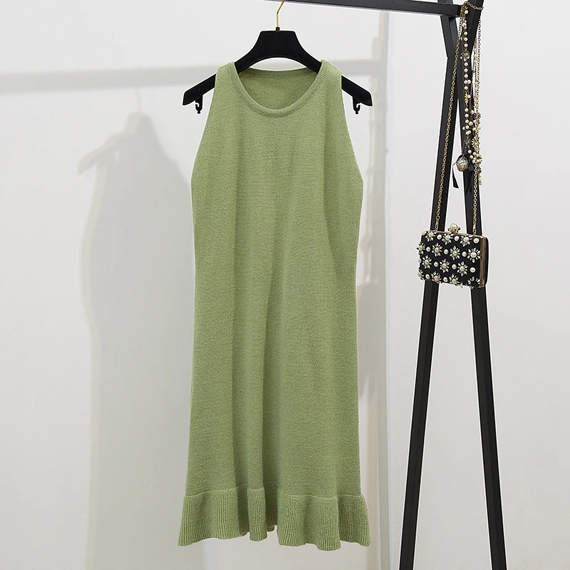 

Autumn New Knitting Skirt Two-Piece Clothing Set Korean Fashion Avocado Green Sweater Suits V Neck Top Loose Outfit Plus Size