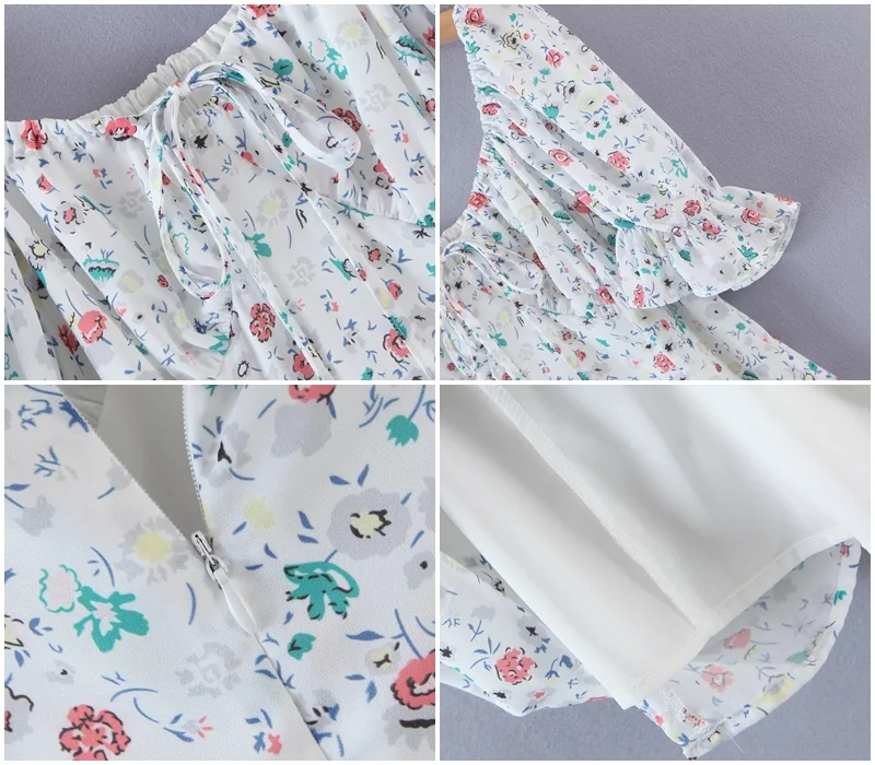 

MosiMolly Chic Flower Dress Women Chiffon Ruffle Dress Boho Mini Dress Bow Dress