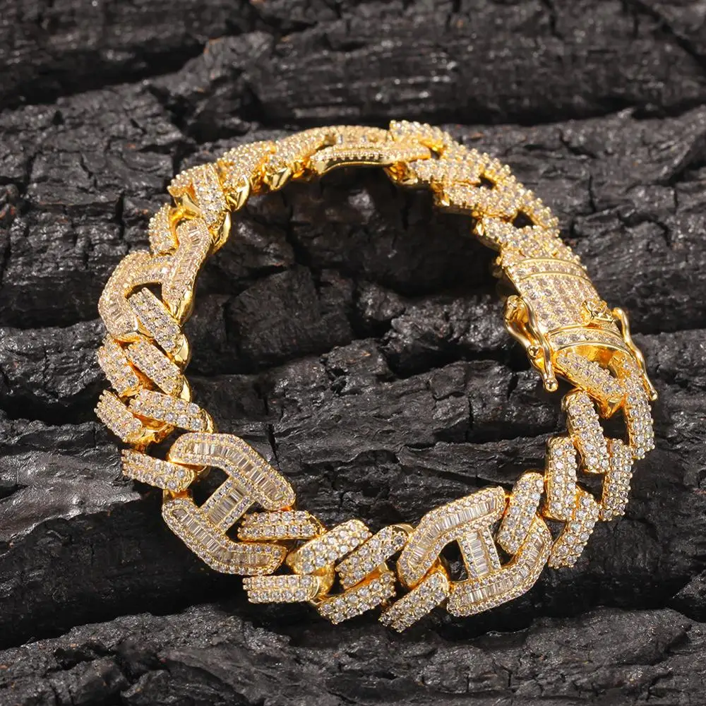 

Hip Hop Iced Out Bling AAA Cubic Zirconia Irregular New Bracelet New Style 14mm Men Gold Argentate Fashion Jewelry Charm Gift