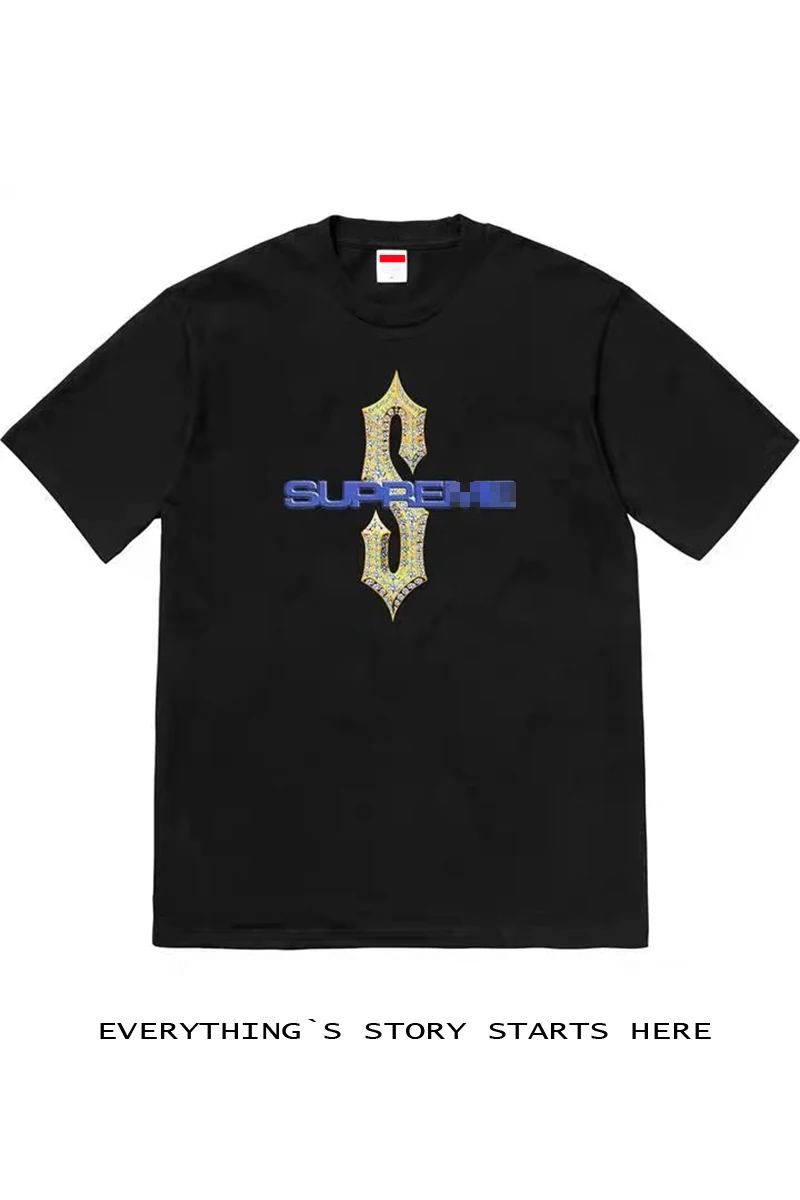 

18ss Supreme Diamonds Tee Diamond Short Sleeve Men's and Women's T-shirt High Street Round Neck Trend