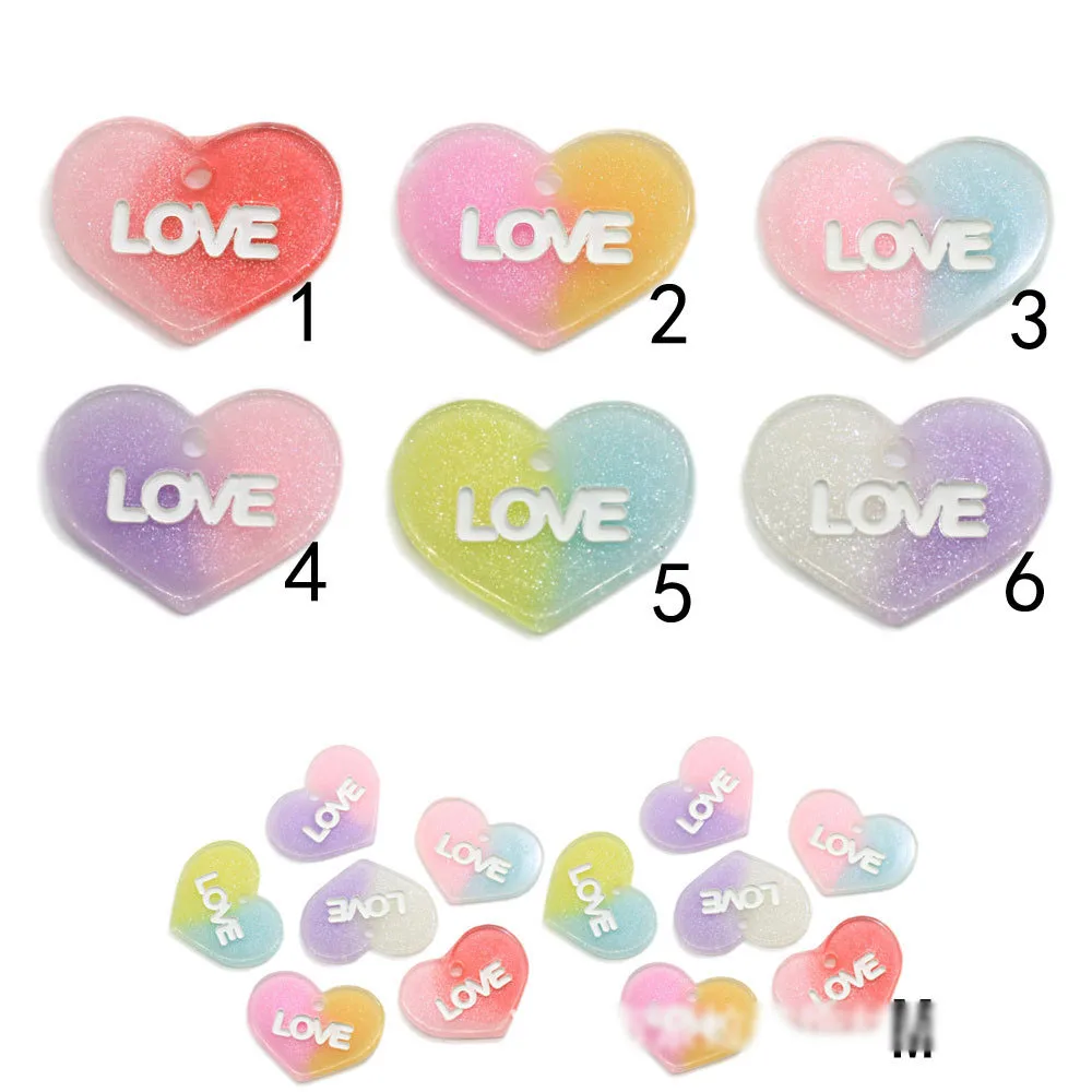 

20 шт градиент любовь мир сердце с плоской задней частью кабошоны из смолы конечные бусины в форме цветов, серьги ожерелье, нержавеющая сталь...