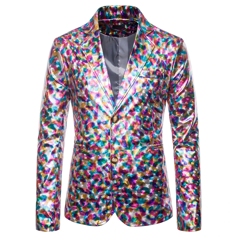 

Shining Male Silver Single-breasted Slim Fit Presenter Stage Blazer Jacket Men's Banquet Suits Fashion Man Nightclub Dj Costumes