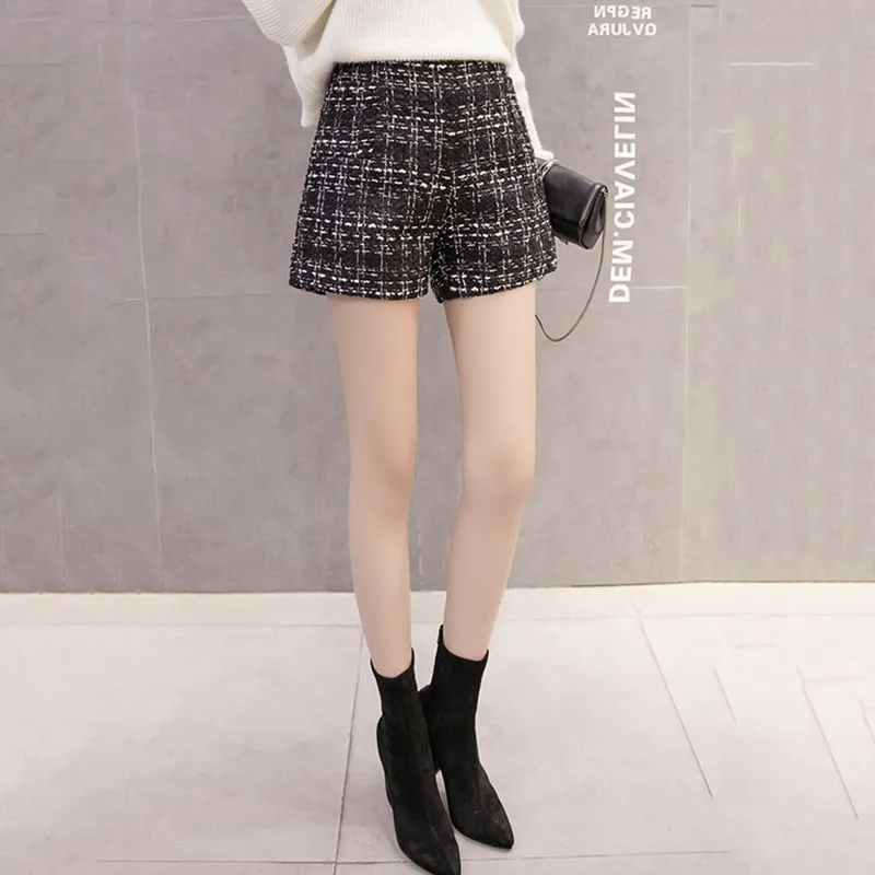 MUMUZI черные клетчатые мини короткие брюки сексуальные зимние теплые шорты
