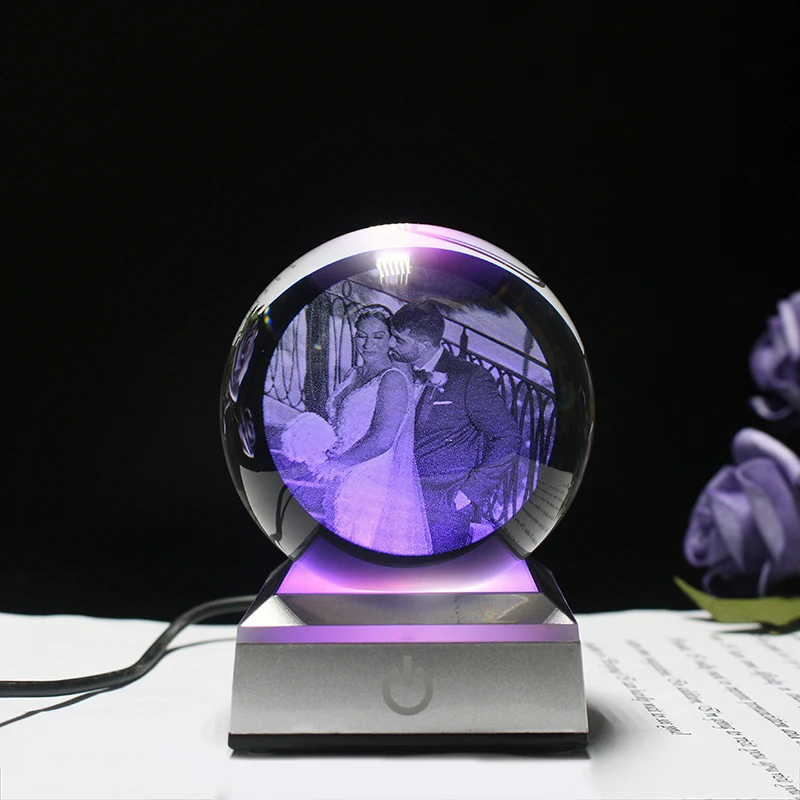 Personalized Crystal Photo Ball Custom Image Laser Engraving Glass Sphere Statue Baby Wedding Family Picture Souvenirs | Дом и сад
