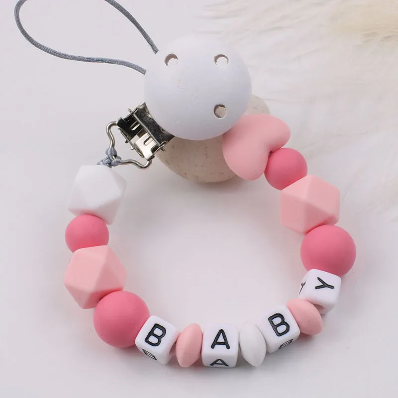 Персонализированная силиконовая цепочка для соски ручной работы с именем