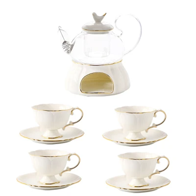 with 4pcs cups Горячая английский послеобеденный чай керамический стеклянный цветок чайный набор для фруктов чайный горшок Европейский стиль чайный горшок нагревающий чайный горшок набор - Цвет: with 4pcs cups