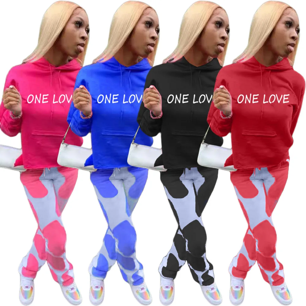 Fall Winter 2Piece Set for Women Fitness Outfits Letter Hoodies + Pants StreetTracksuit Set