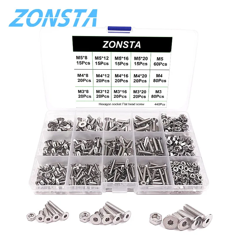 440 шт. шестигранный ключ Шестигранная головка болтов и гаек M3 M4 M5