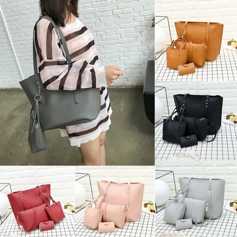 4 шт./компл. женская модная кожаная сумка через плечо тоут мессенджер ранец