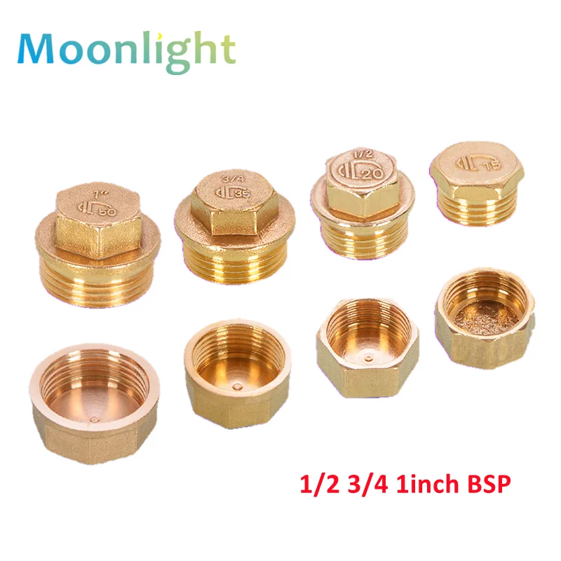 1/2 3/4" 1 inch Male Female Thread Brass Pipe Hex Head End Cap Plug Fitting Quick Connector Ght  Brass Universal Faucet Adapter