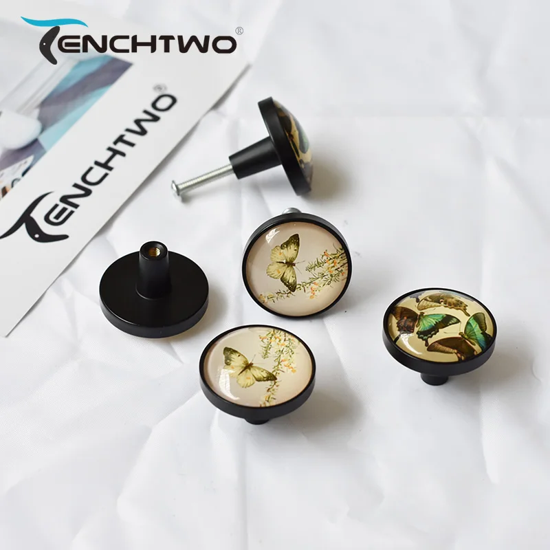 TENCHTWO латунь в ретростиле с изображением бабочки для узор Хрустальная ручка