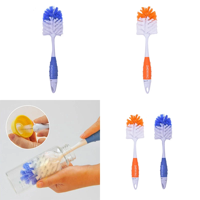 Cepillo de limpieza de esponja de botella 2 en 1, herramientas, Juego de cepillos de paja-1