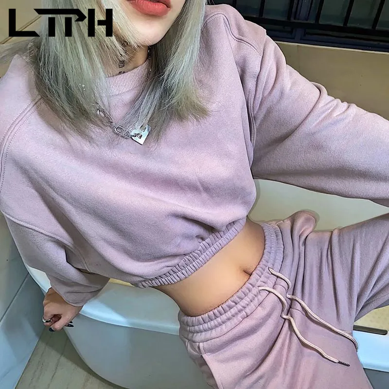 

LTPH Thick warm Outfits women tracksuit 2 piece set Solid Short Loose Sports Sweatshirts High Waist Pant Sets 2021 Spring New