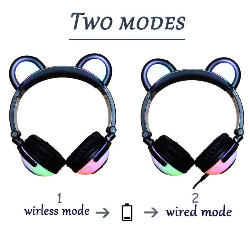 Bluetooth-наушники Беспроводные наушники для детей LIMSON Bear Ear Heads LED Light Мигающий 3,5-мм штекерный кабель с микрофоном, совместимый с электронным устройством BL109