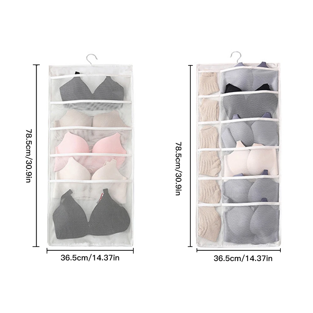 

Double-Sided Hanging Bag Folding Clothing Storage Bag Clear Socks Bra Underwear Rack Hanger Storage Bags Organizer For Wardrobe