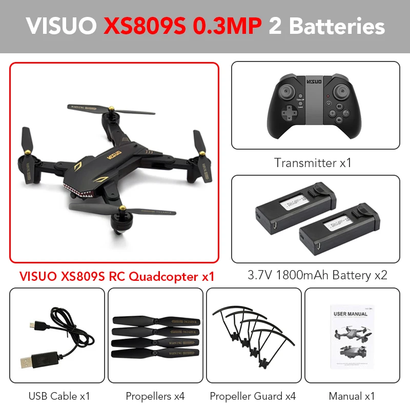 XS809S 0.3MP 2B Eachine VISUO XS809S BATTLES SHARKS 720P WIFI FPV Дрон С Щирокоугольным HD-камерой Складные RC Квадрокоптеры RTF RC Вертолетные Игрушки - Цвет: XS809S 0.3MP 2B
