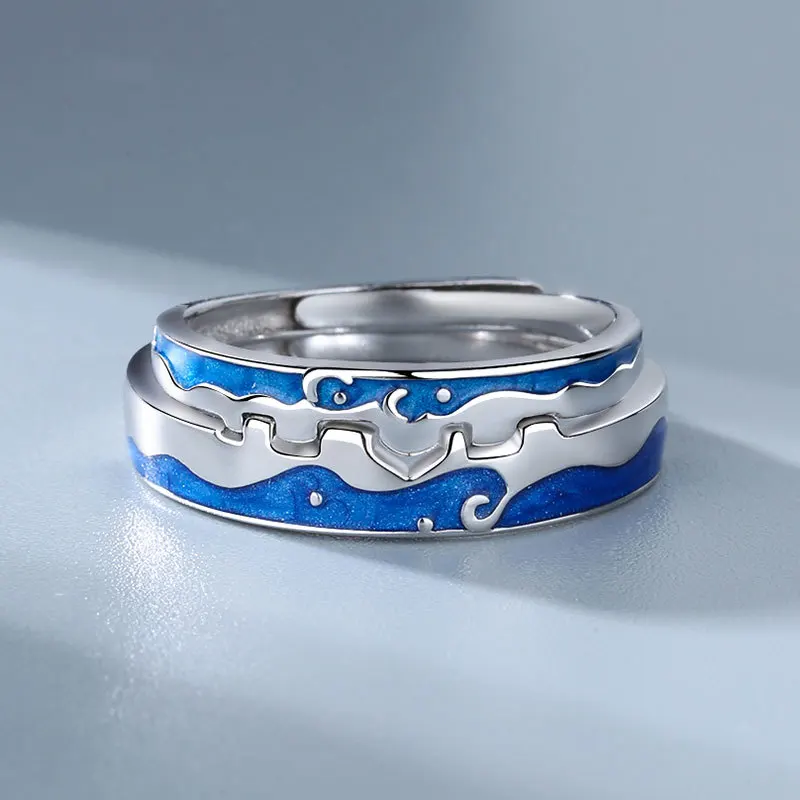 

High-quality European and American Fashion Men and Women Blue Sky Couple Ring Net Celebrity Couple Ring Valentine's Day Gift