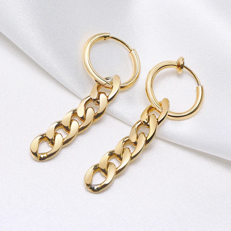 

Vnox Punk Cuban Chain Dangle Earrings for Women Men,Anti Allergy Stainless Steel Links Drop Earrings,Small Hoop Rock Jewelry