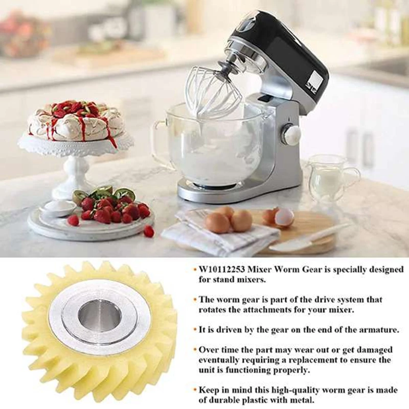 

W10112253 9706416 Motor Brush W10380496 4162897 Mixer Worm Drive Gear for Kitchenaid Stand & A Pair of Motor Brushes
