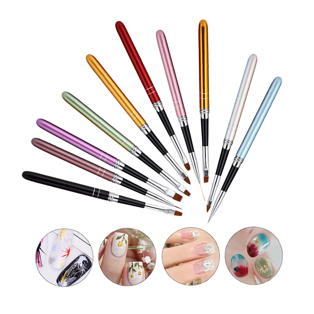 

10Pcs Nail Art Brush Set for Manicure Rhinestone Acrylic Paint Brushes Kit UV Gel Polish Nails Lining Pen Gradient Drawing