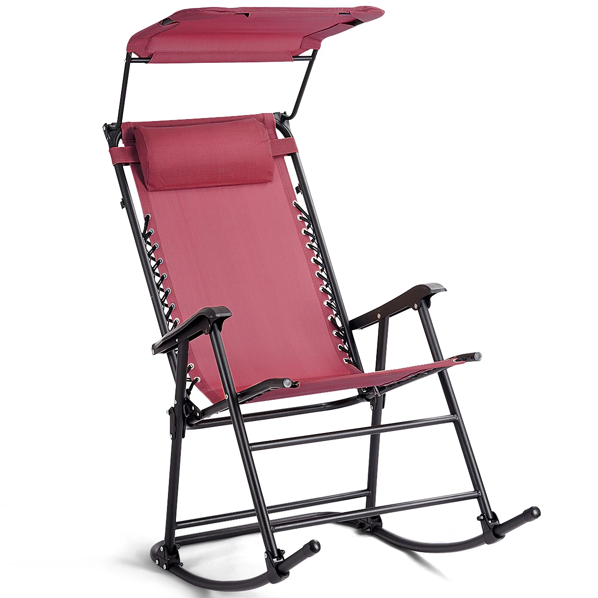 

Costway Folding Rocking Chair Rocker Porch Zero Gravity Furniture Sunshade Canopy Red