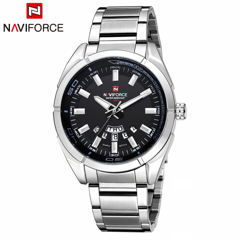 Silver Black NAVIFORCE брендовые роскошные часы для мужчин спортивные Кварцевые 30 м водонепроницаемые мужские часы нержавеющая сталь Дата наручные часы Relogio Masculino - Цвет: Silver Black
