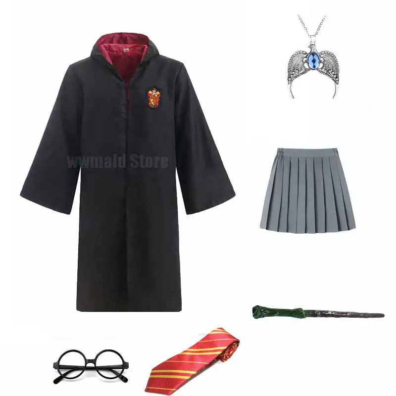 

Adult Children Halloween Costume Witchcraft Wizard Robe Sweater Tie Wand Granger Women Girls Halloween Costume