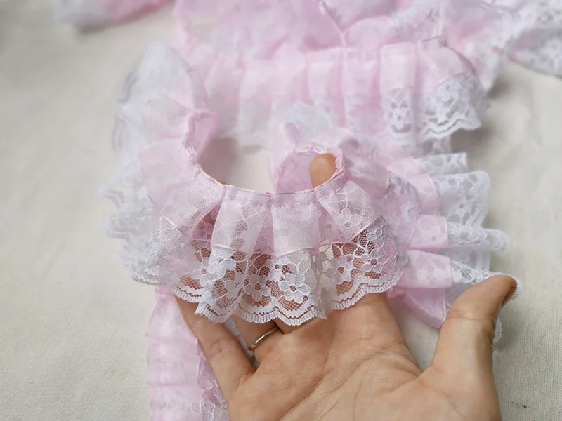 2 ярда белая и розовая двухслойная плиссированная кружевная юбка-баллон лента с