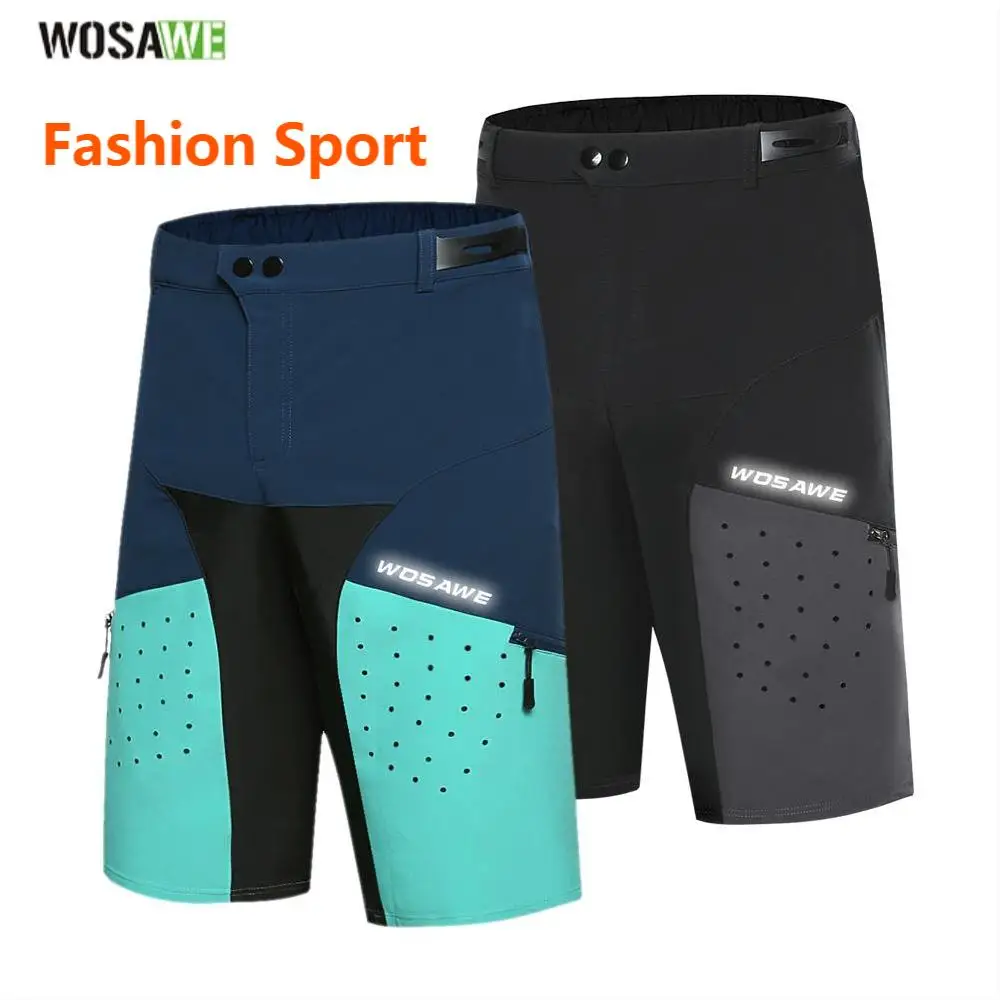 

WOSAWE Summer Men Reflective Cycling Shorts Zipped Pockets Bike MTB Outdoor Sports Bicycle Riding Trousers Water Resistant Short