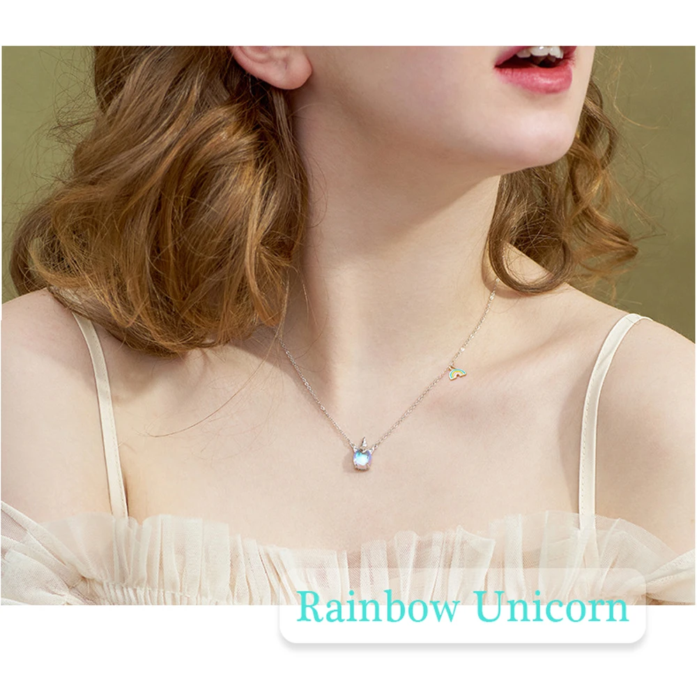Оптовая продажа роскошная Милая Радужная цепочка с единорогом животными 925