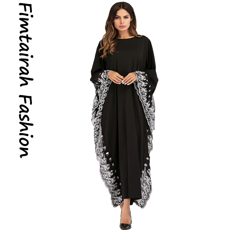 Модные кружевные мусульманские платья-Кафтан для женщин Дубай черный Абая