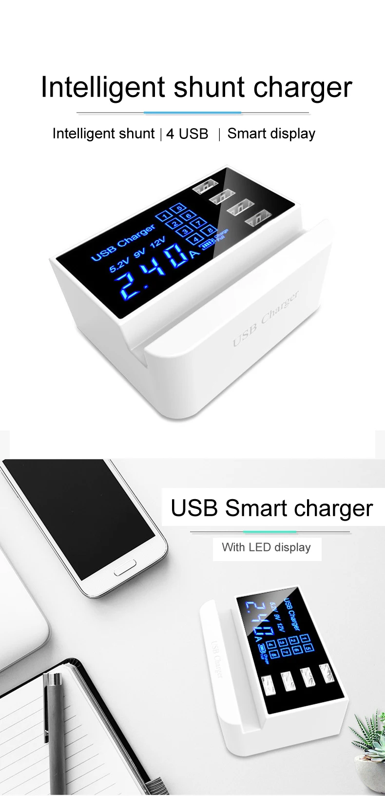 Концентратор, 4 порта, мульти USB зарядное устройство, Usb светодиодный адаптер, настенное зарядное устройство для Iphone, мобильного телефона, быстрая зарядка, настольная док-станция, EU, US, UK Plug