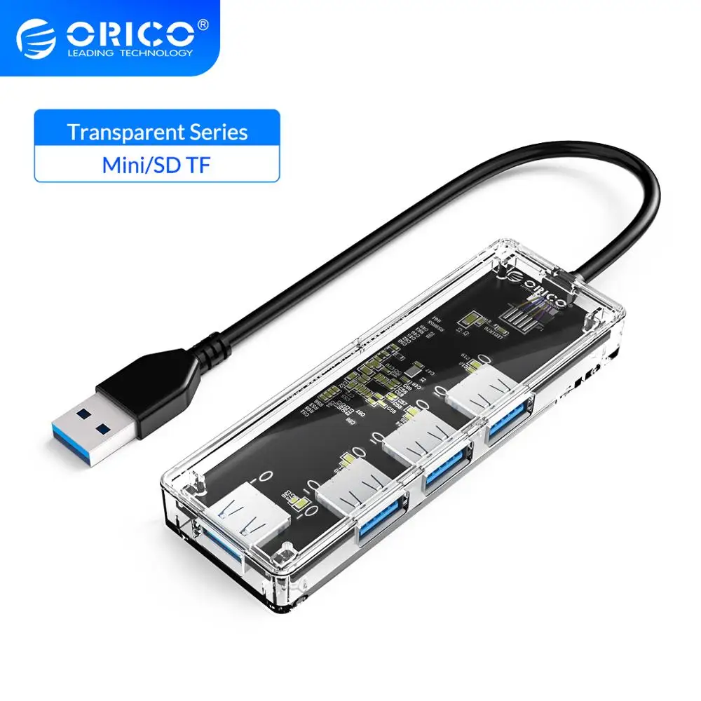 Прозрачный концентратор USB 3 0 ORICO высокоскоростной 4 портовый usb разветвитель