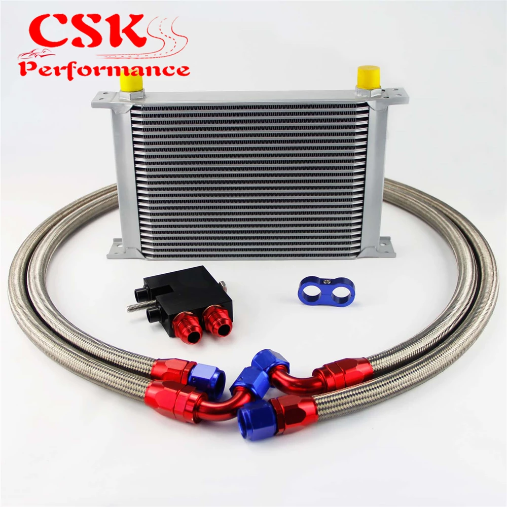 

25 Row 248mm AN10 British Oil Cooler Kit Fits For BMW N54 Engine Twin Turbo 135i E82 335i E90 E92 E93 Silver