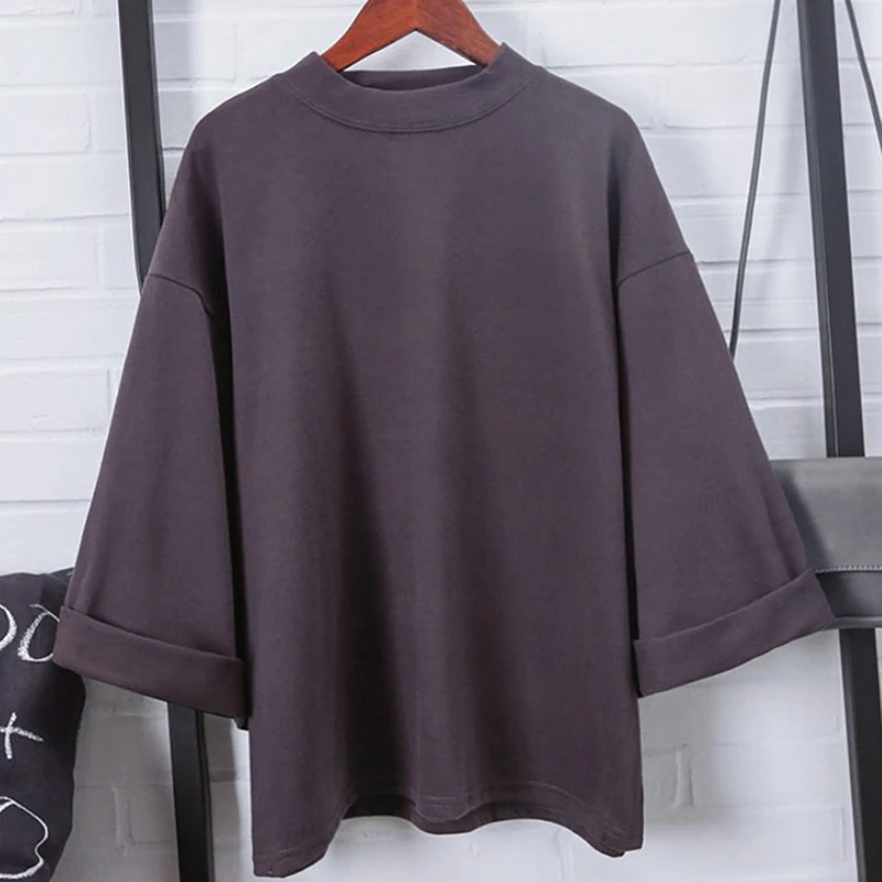 Корейский стиль женская летняя футболка с рукавом три четверти модная винтажная