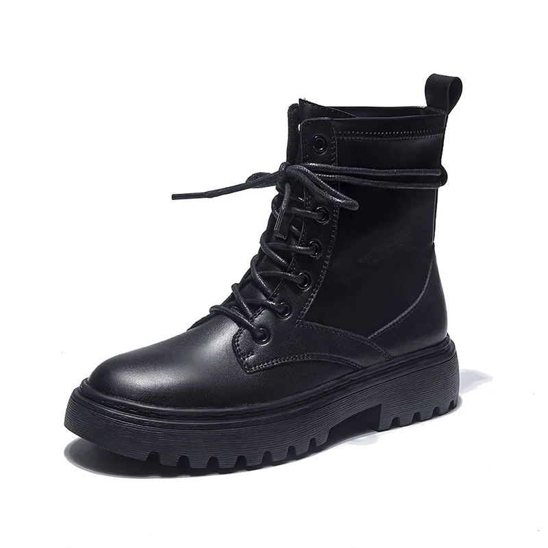 

Autumn Shoes 2021 New Ankle Boots For Women Casual Low Heen Black Motorcycle Boots Lace Up