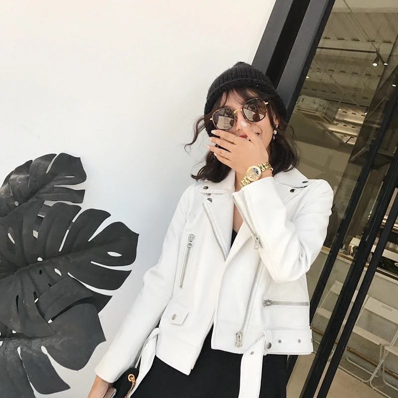 Lautaro Весна короткая черная белая кожаная мотоциклетная куртка женская с длинным