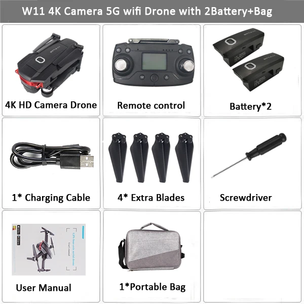 W11 4K 2B Bag LAUMOX W11 gps Дрон с 5G wifi 4K 720P FPV двойная камера бесщеточный двигатель оптический поток Радиоуправляемый Дрон Квадрокоптер полёт 22 мин Vs K1 - Цвет: W11 4K 2B Bag