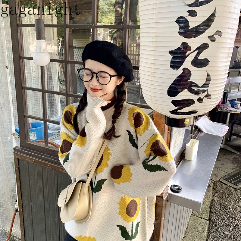Gaganight Women Sunflower Chic Sweater Casual Loose Girls Fashion Pullover Knitted Autumn Winter Jumper Femlae Korean Pull Femme | Женская