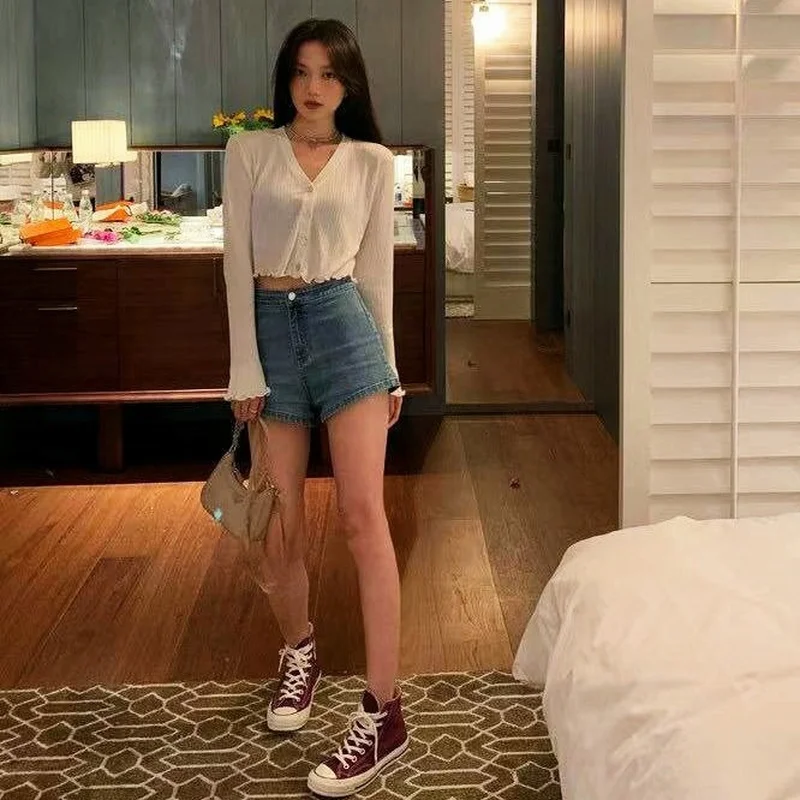 

Basic Jackets Women Summer 2021 New Solid Popular V-Neck Knitting Long Sleeve Chic Slim Leisure Teens All-match Ins Korean Style