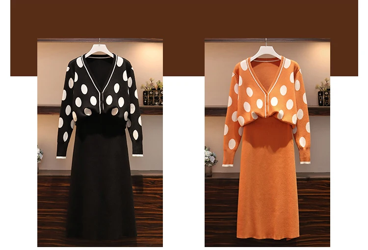 womens clothing New black top and skirt two piece set plus size winter sweater set women knitted suit