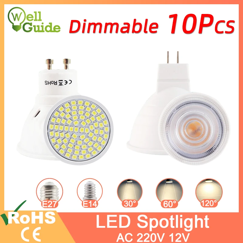 

10pcs LED Spotlight Dimmable GU10 MR16 E27 E14 Led Lamp 6W 3W 8W 220V AC12V Spot LED Bulb Lampada Bombillas cold warm white