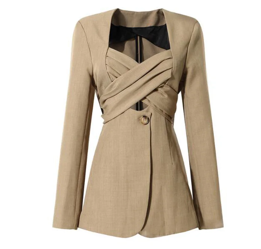 

Cultiseed Eurpean Women Cross Bandage Back Big Bow Blazer Coats Clothes Female Spring New Solid Color Office Work Party Jackets