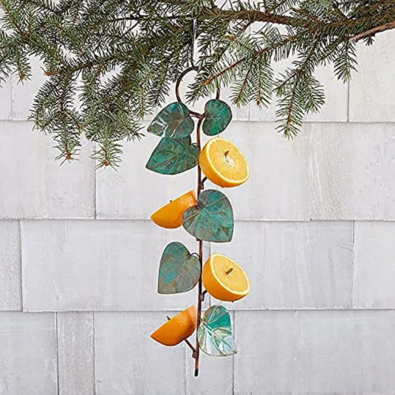 

Bird Feeder for Outdoors Green Leaf and Oranges,Orange Fruit Bird Feeder,Outdoor Garden Metal Hanging Drinking Container